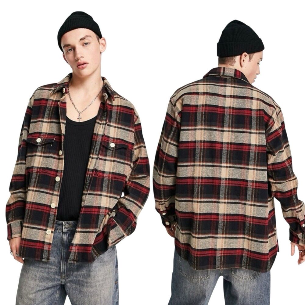 AllSaints Brattle Cotton Oversized Buttoned Shacket Check Lumberjack Size XL EUC